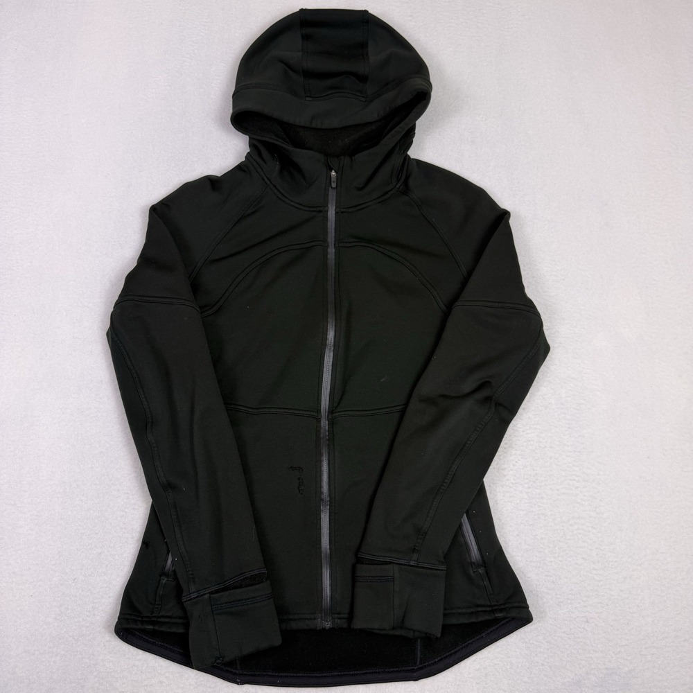 Lululemon Womens Black Fleece Flurry Jacket Size 8 Hooded Flaws